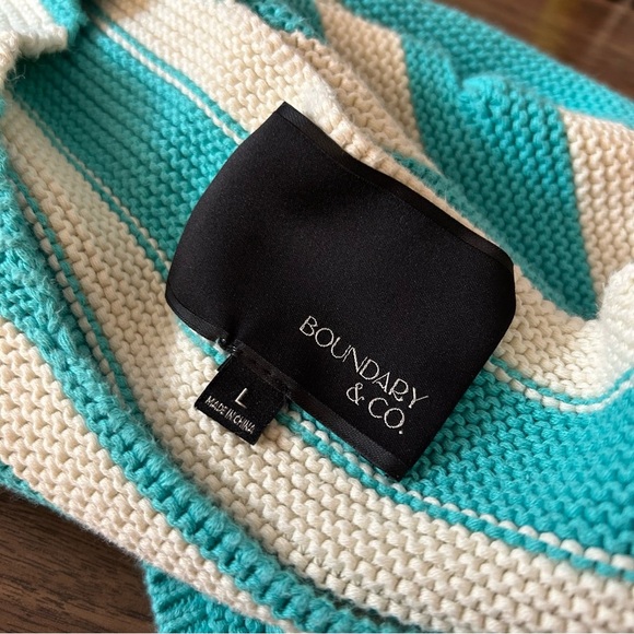 BOUNDARY & CO. Striped Teal and Cream Knit Top L - Picture 6 of 10